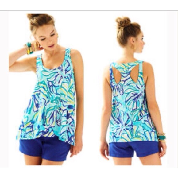 Lilly Pulitzer Monterey Racerback Tank Top Pool Blue Stay Cool‎ XS - Picture 1 of 16